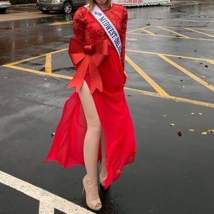 SOLD Red bodysuit dress with lace and sequin top M